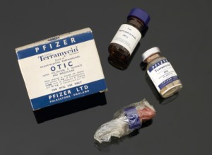 Pfizer helped mass produce antibiotics like terramycin, shown here in its original packaging. | The Wire