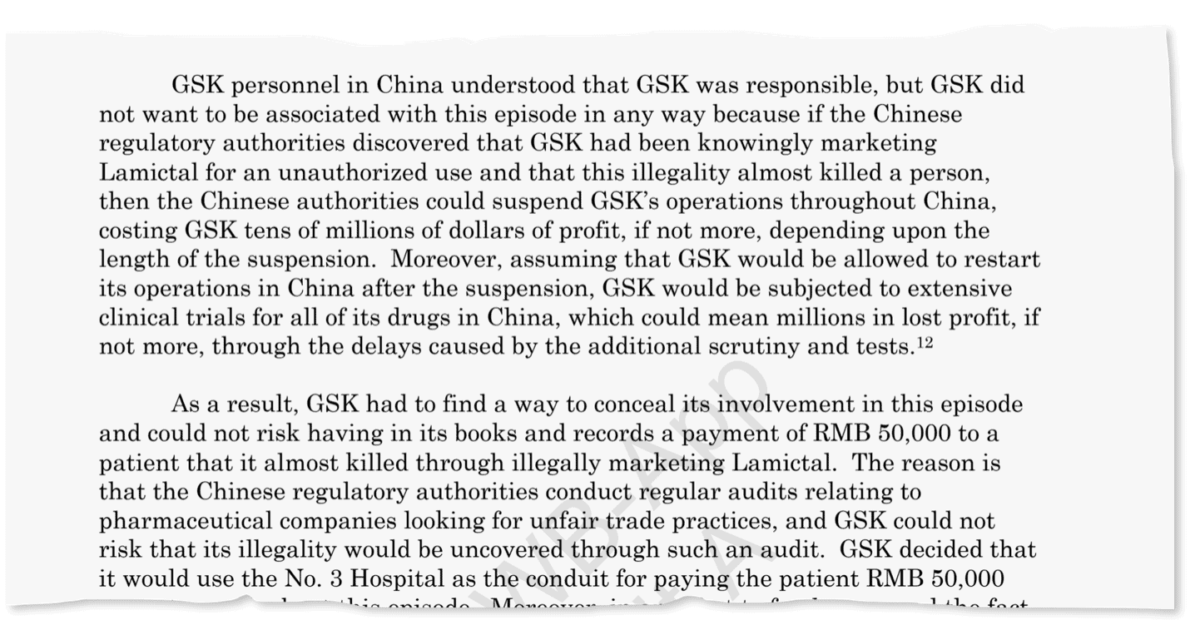 GSK Personnel in China understood GSK was responsible