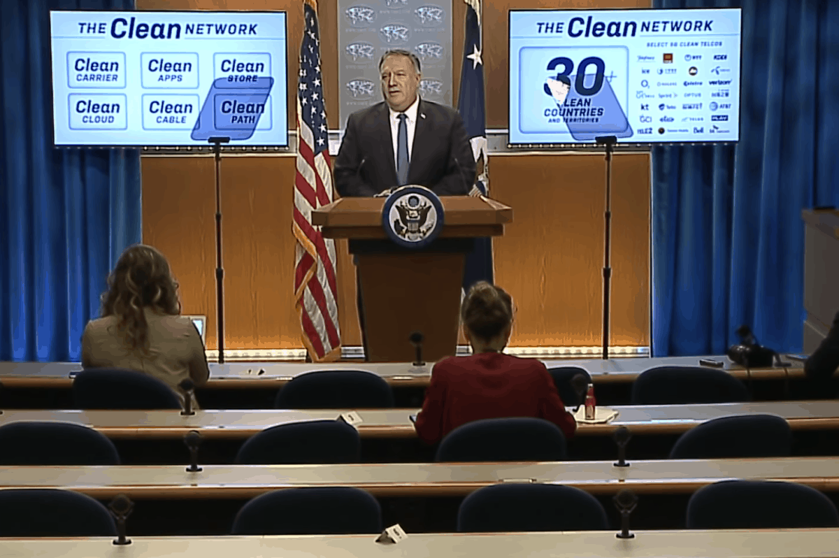 Secretary of State Mike Pompeo delivers remarks about the Clean Network initiative August 6, 2020.
