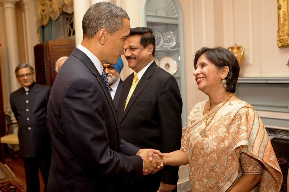 President Barack Obama shakes hands with Rao at the U.S.-India Strategic Dialogue reception at the U.S. Department of State in Washington, D.C., on June 3, 2010.