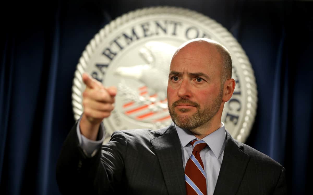 U.S. Attorney Andrew E. Lelling announces Lieber's arrest during a morning press conference on Jan. 28, 2020 in Boston. 