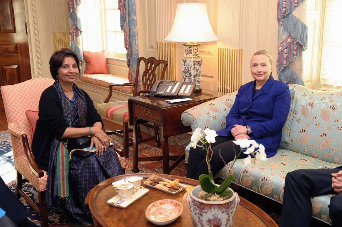 U.S. Secretary of State Hillary Clinton meets with Indian Ambassador to the U.S. Nirupama Rao in Washington, D.C., on Jan. 25, 2012.