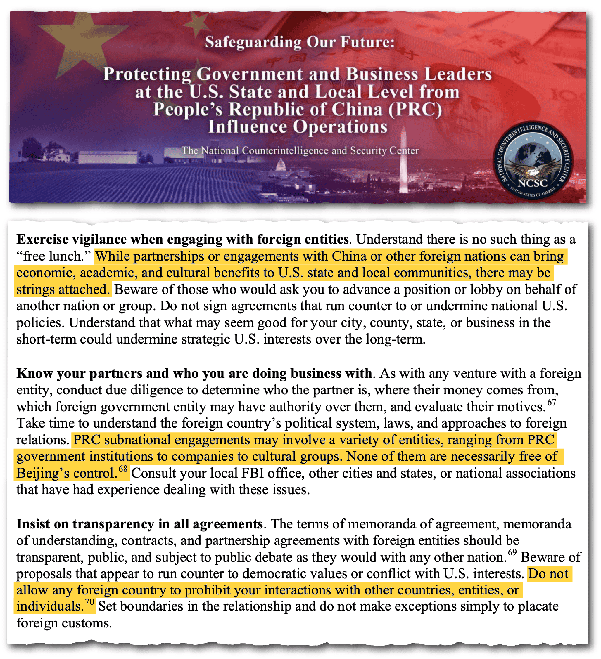 U.S. governors Chinese threats
