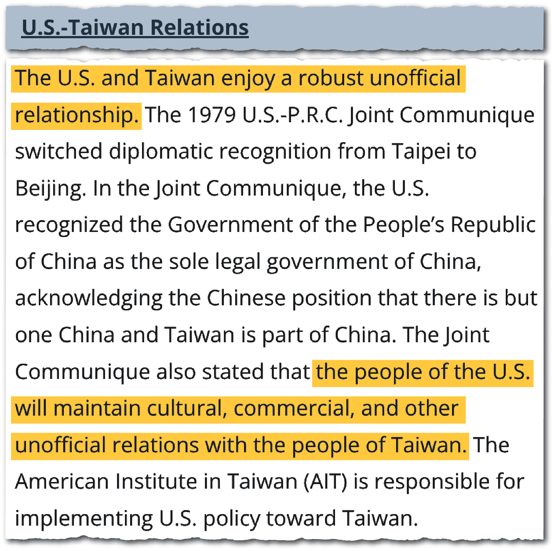 US Taiwan Relations